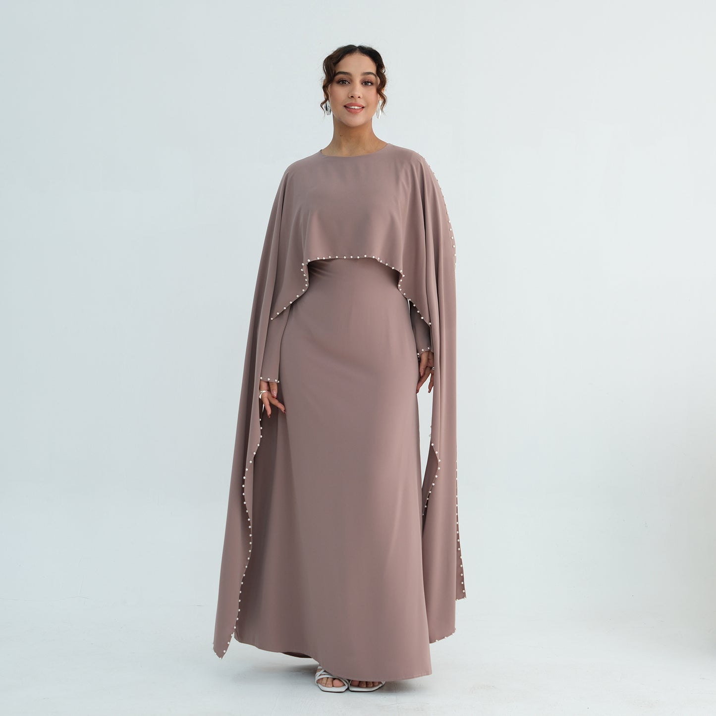 Luxury Pearl Embellished Cape Abaya – Elegant Eid Edition