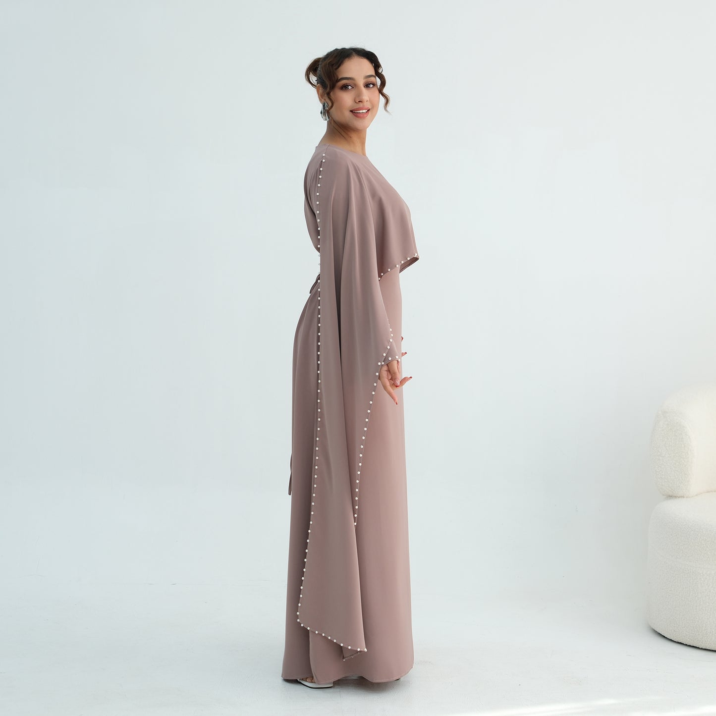 Luxury Pearl Embellished Cape Abaya – Elegant Eid Edition
