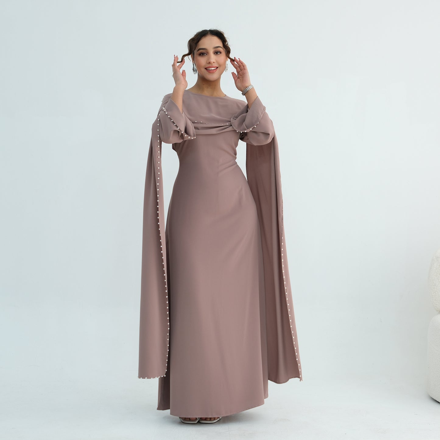 Luxury Pearl Embellished Cape Abaya – Elegant Eid Edition