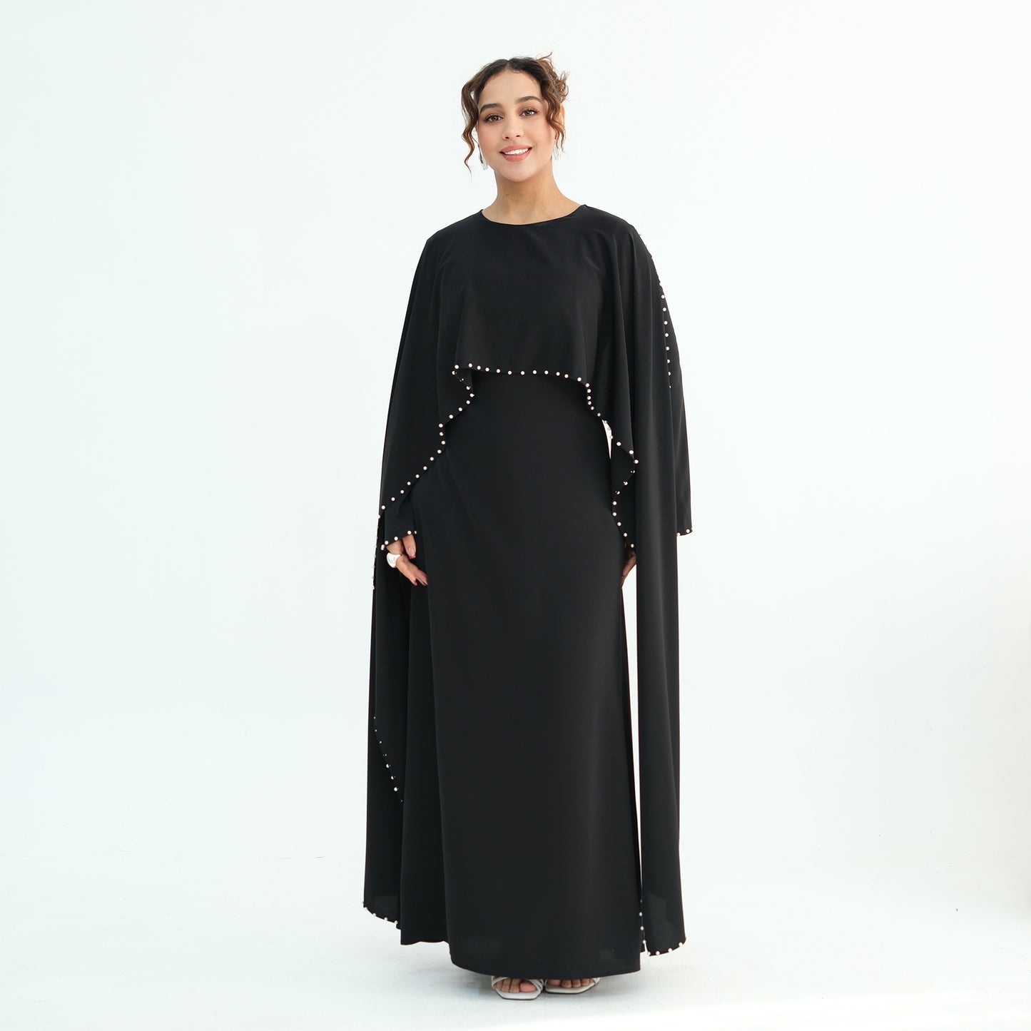 Luxury Pearl Embellished Cape Abaya – Elegant Eid Edition