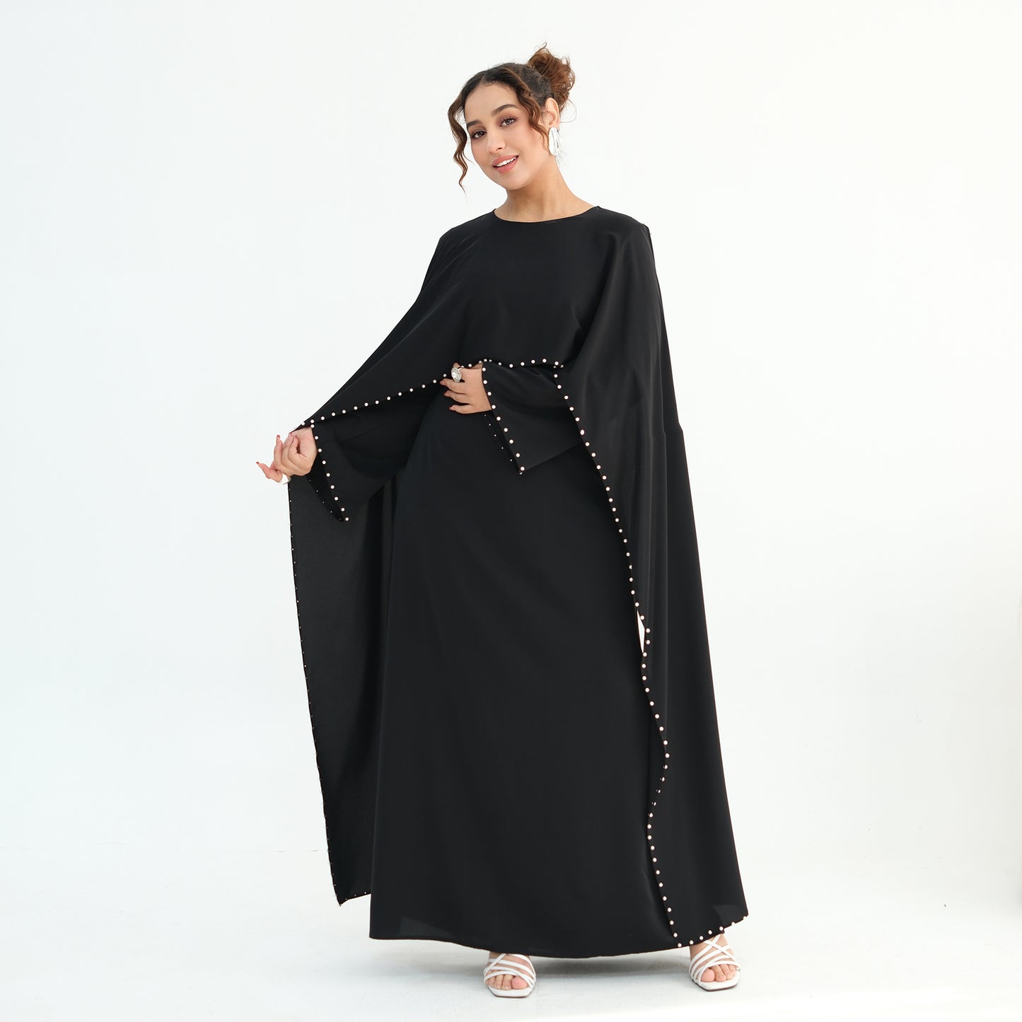 Luxury Pearl Embellished Cape Abaya – Elegant Eid Edition