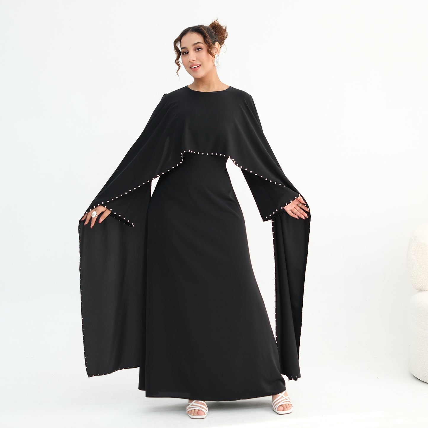 Luxury Pearl Embellished Cape Abaya – Elegant Eid Edition