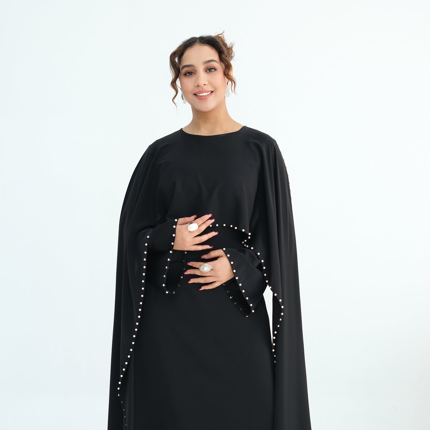 Luxury Pearl Embellished Cape Abaya – Elegant Eid Edition