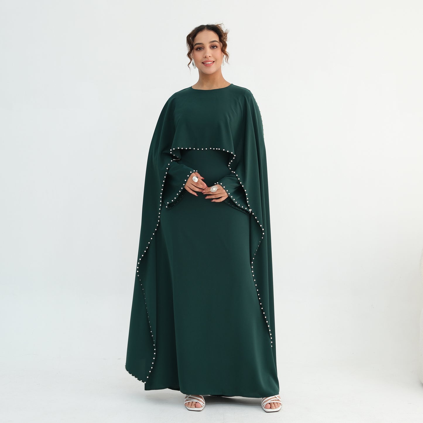 Luxury Pearl Embellished Cape Abaya – Elegant Eid Edition