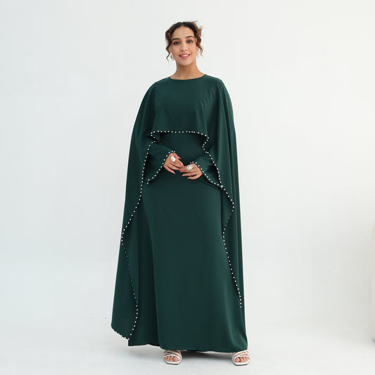 Luxury Pearl Embellished Cape Abaya – Elegant Eid Edition