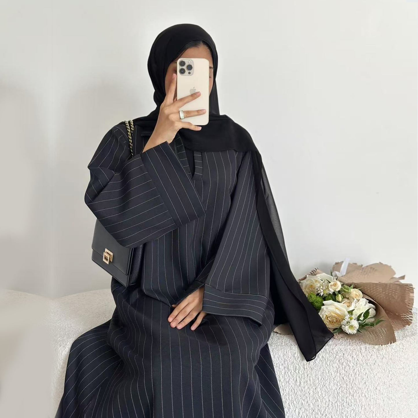 New Arrival Dubai Style Striped Closed Abaya