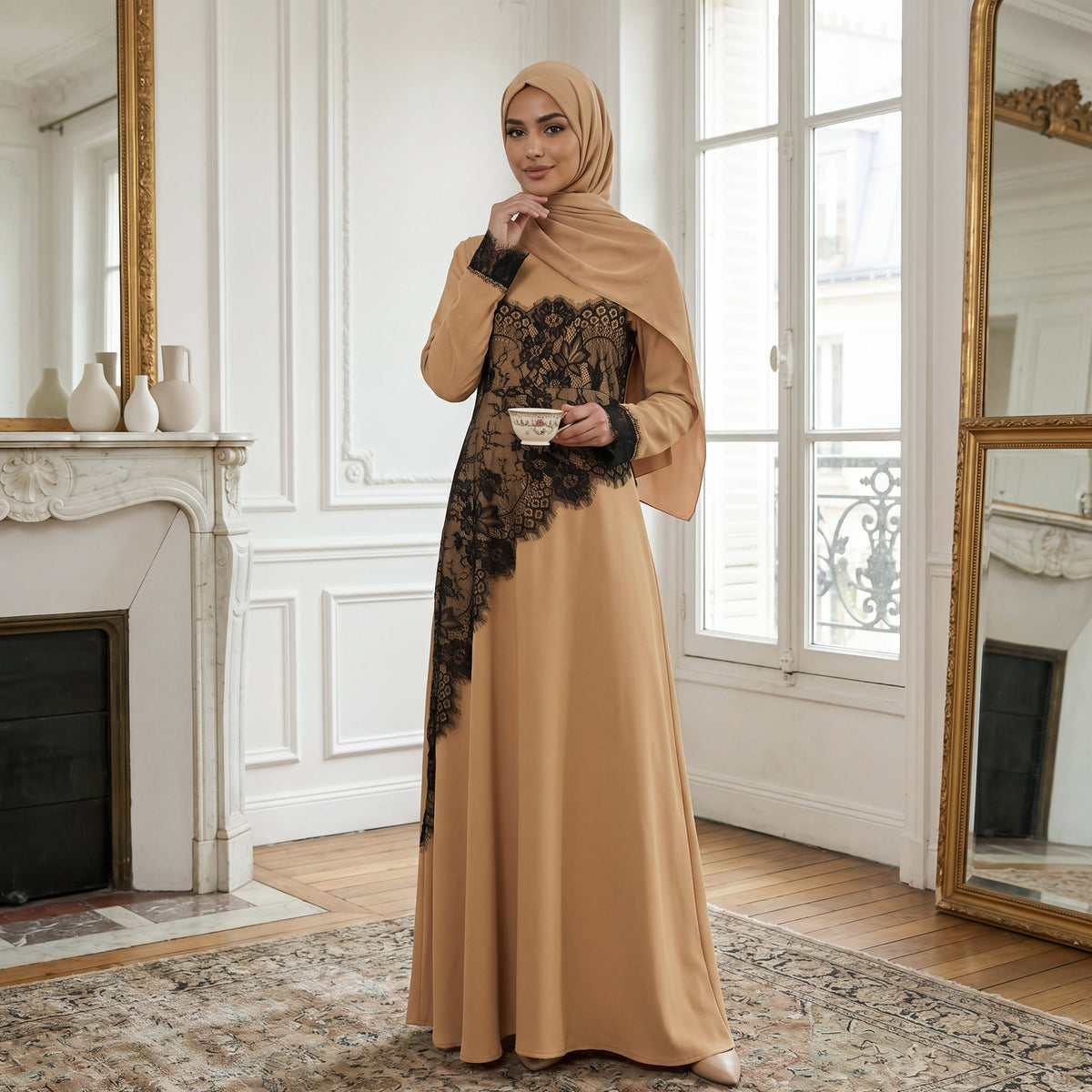 SERAYA Asymmetrical Lace Abaya