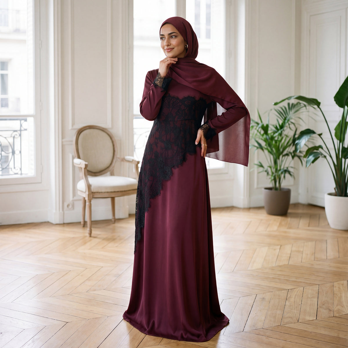 SERAYA Asymmetrical Lace Abaya