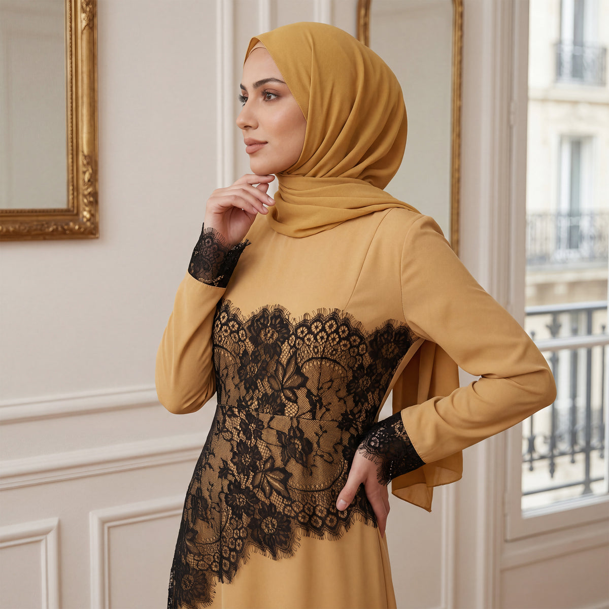 SERAYA Asymmetrical Lace Abaya