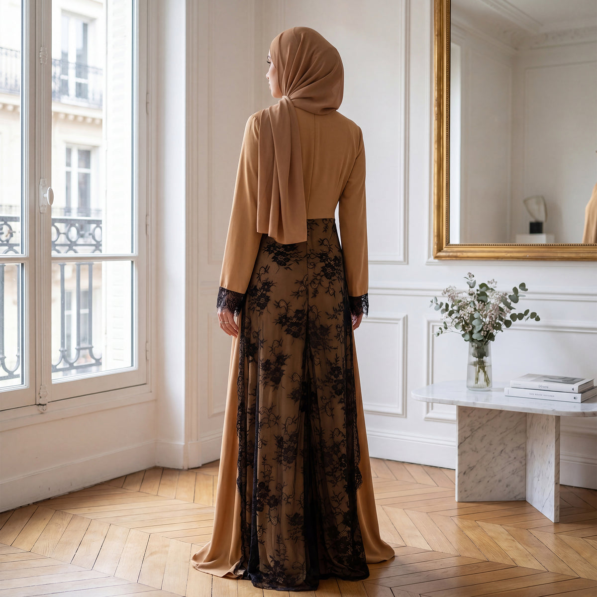 SERAYA Asymmetrical Lace Abaya