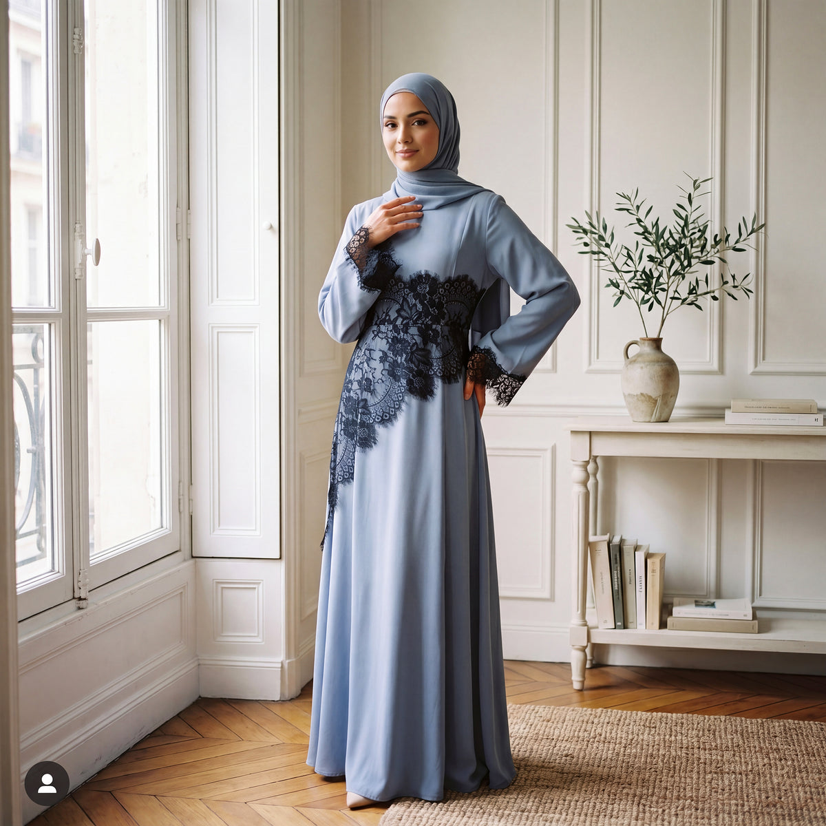 SERAYA Asymmetrical Lace Abaya
