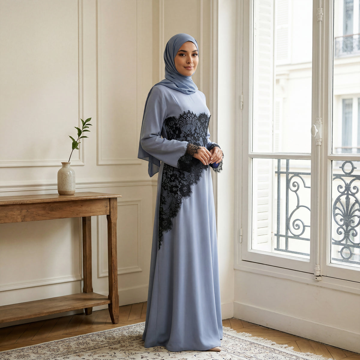 SERAYA Asymmetrical Lace Abaya