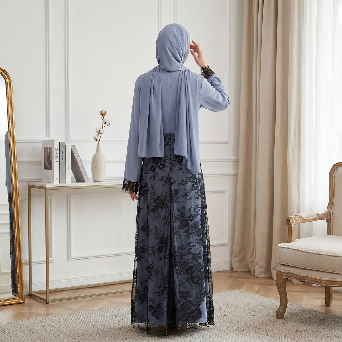 SERAYA Asymmetrical Lace Abaya
