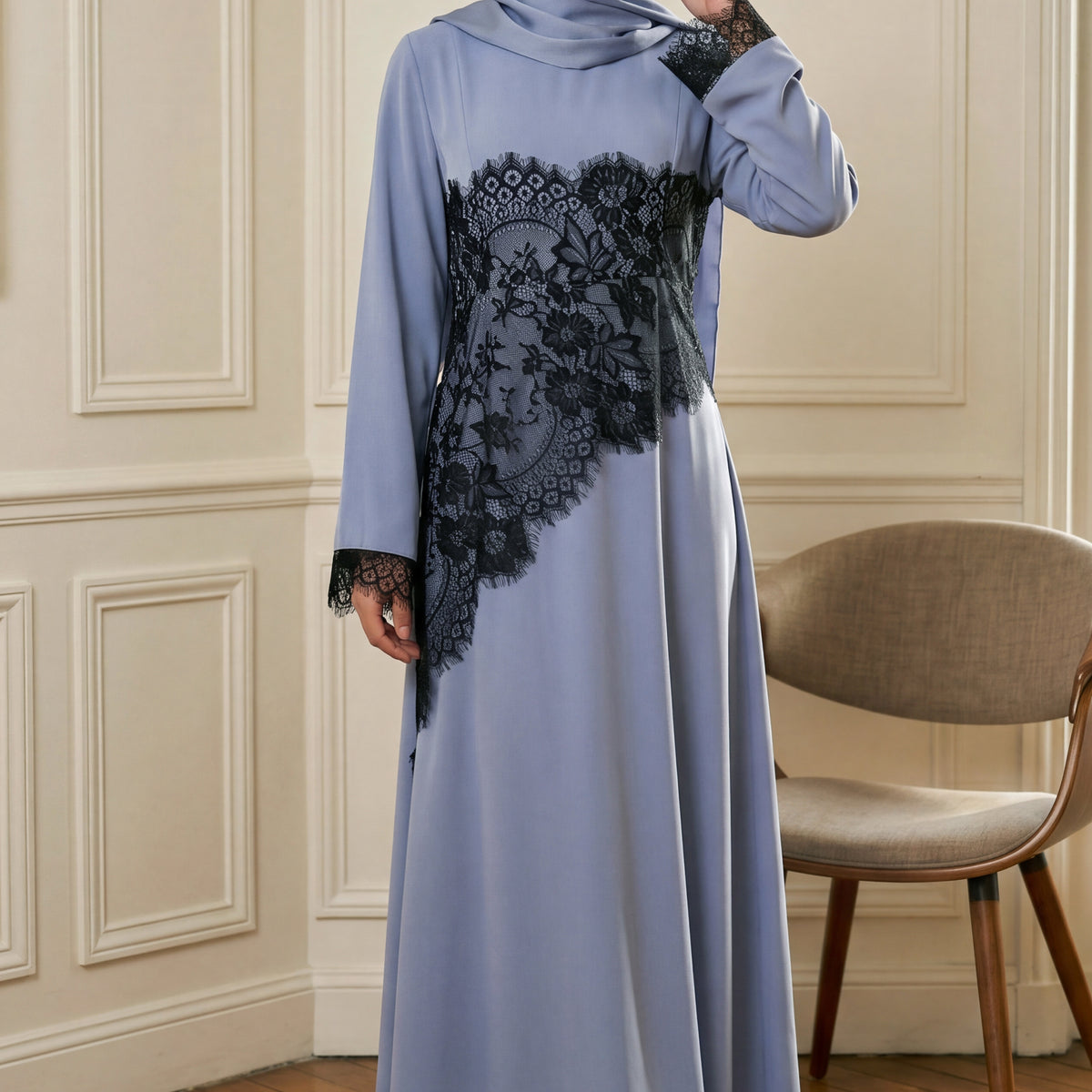 SERAYA Asymmetrical Lace Abaya