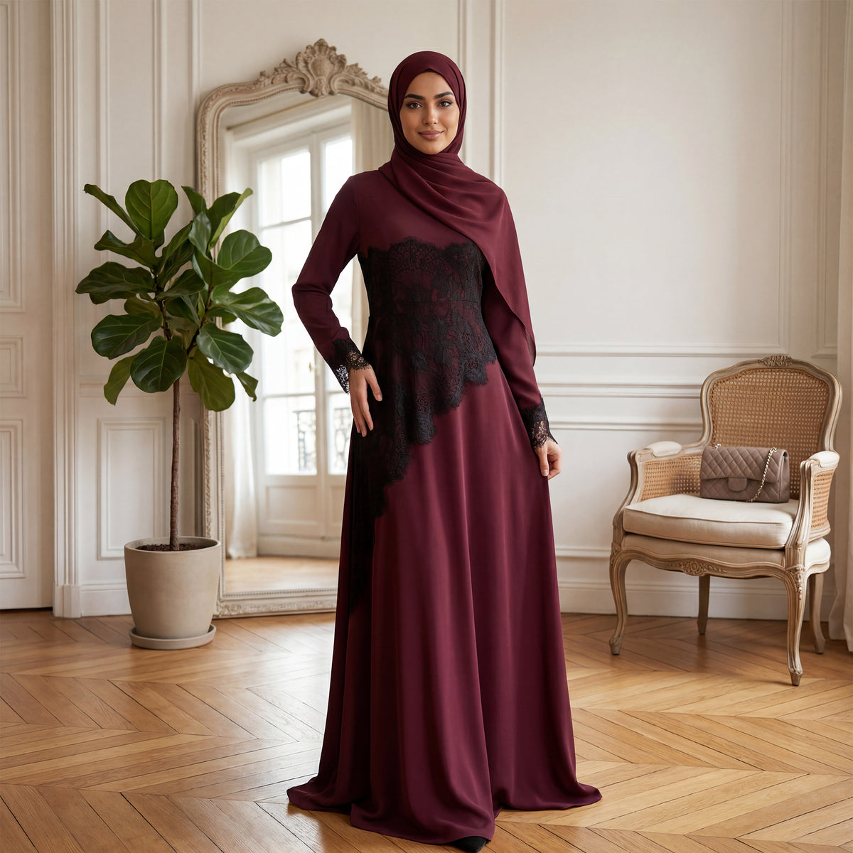 SERAYA Asymmetrical Lace Abaya