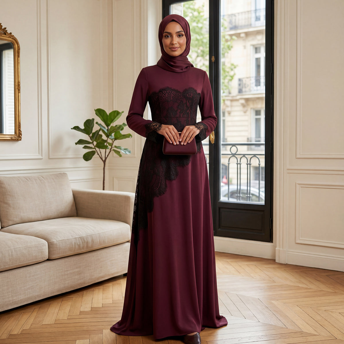 SERAYA Asymmetrical Lace Abaya