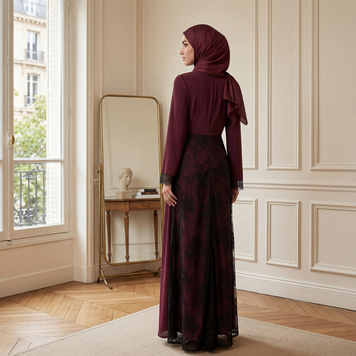 SERAYA Asymmetrical Lace Abaya