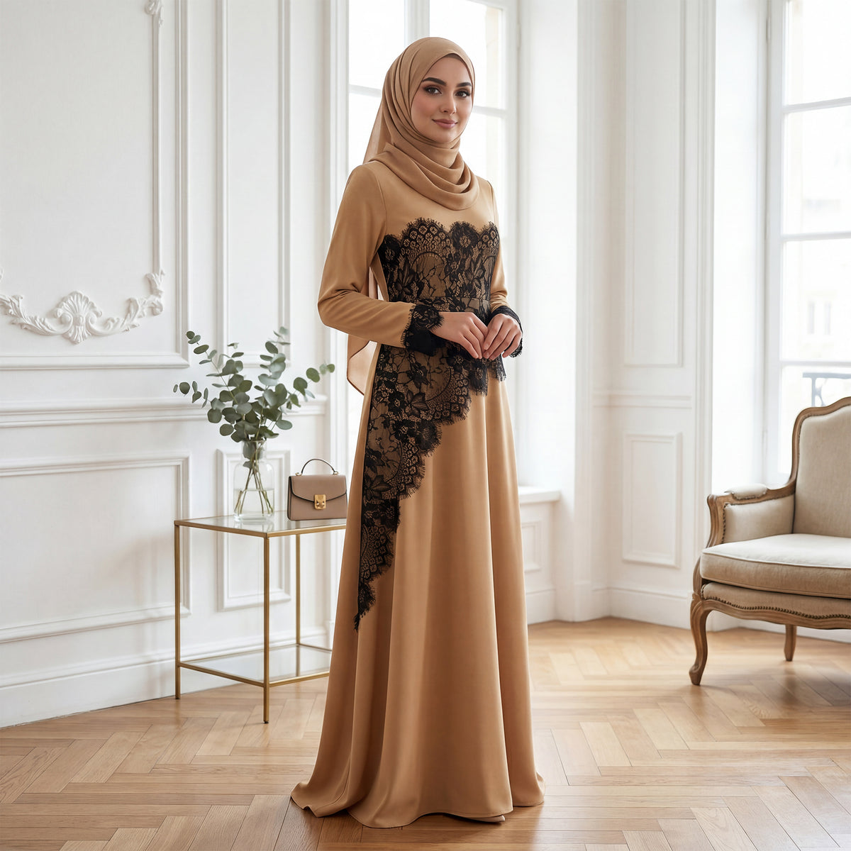 SERAYA Asymmetrical Lace Abaya