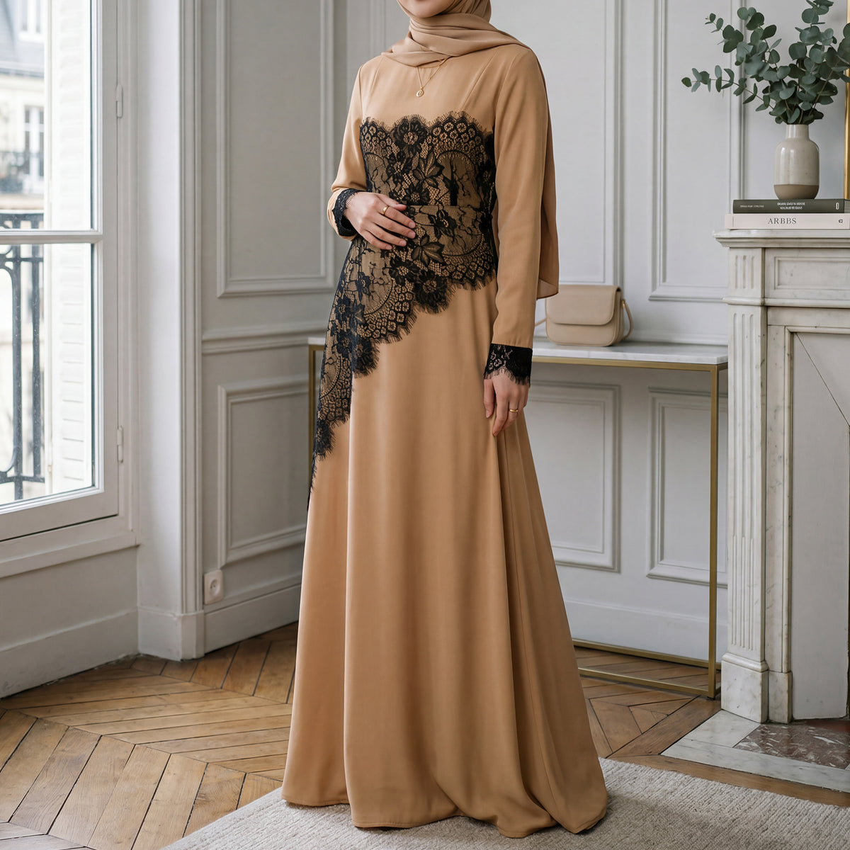 SERAYA Asymmetrical Lace Abaya