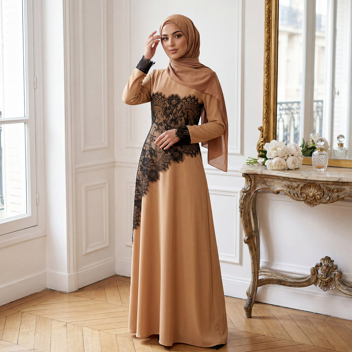 SERAYA Asymmetrical Lace Abaya