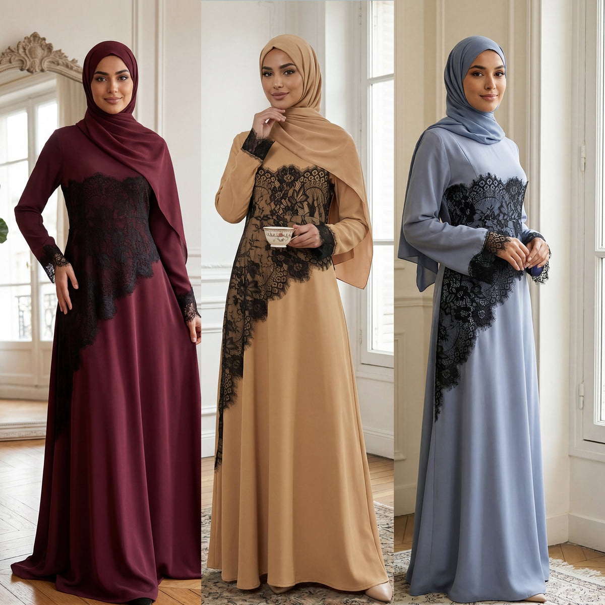 SERAYA Asymmetrical Lace Abaya