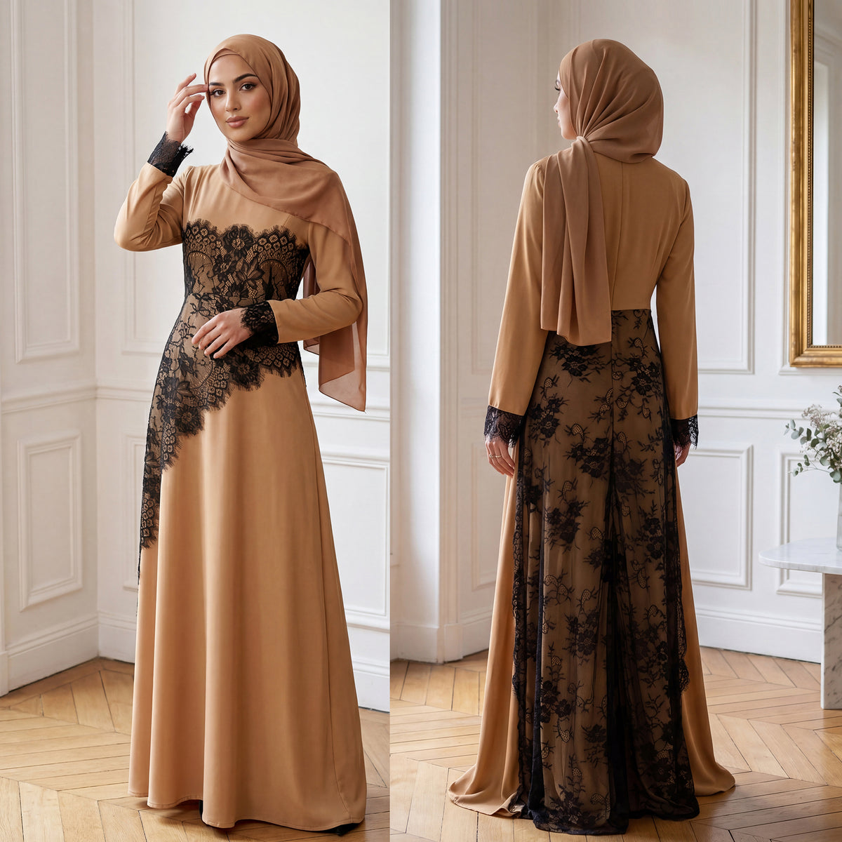 SERAYA Asymmetrical Lace Abaya