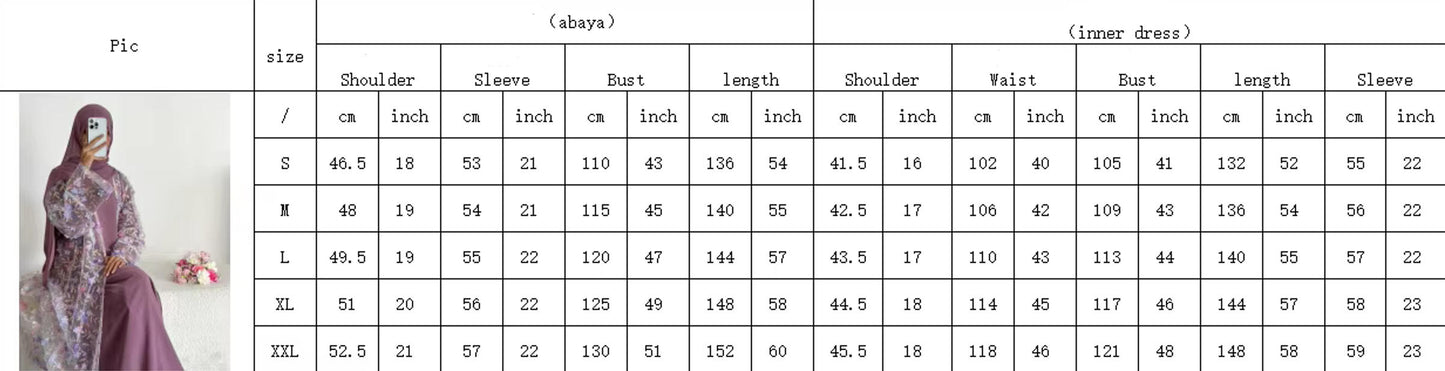 3D Floral Lace Abaya Set – 3 Piece