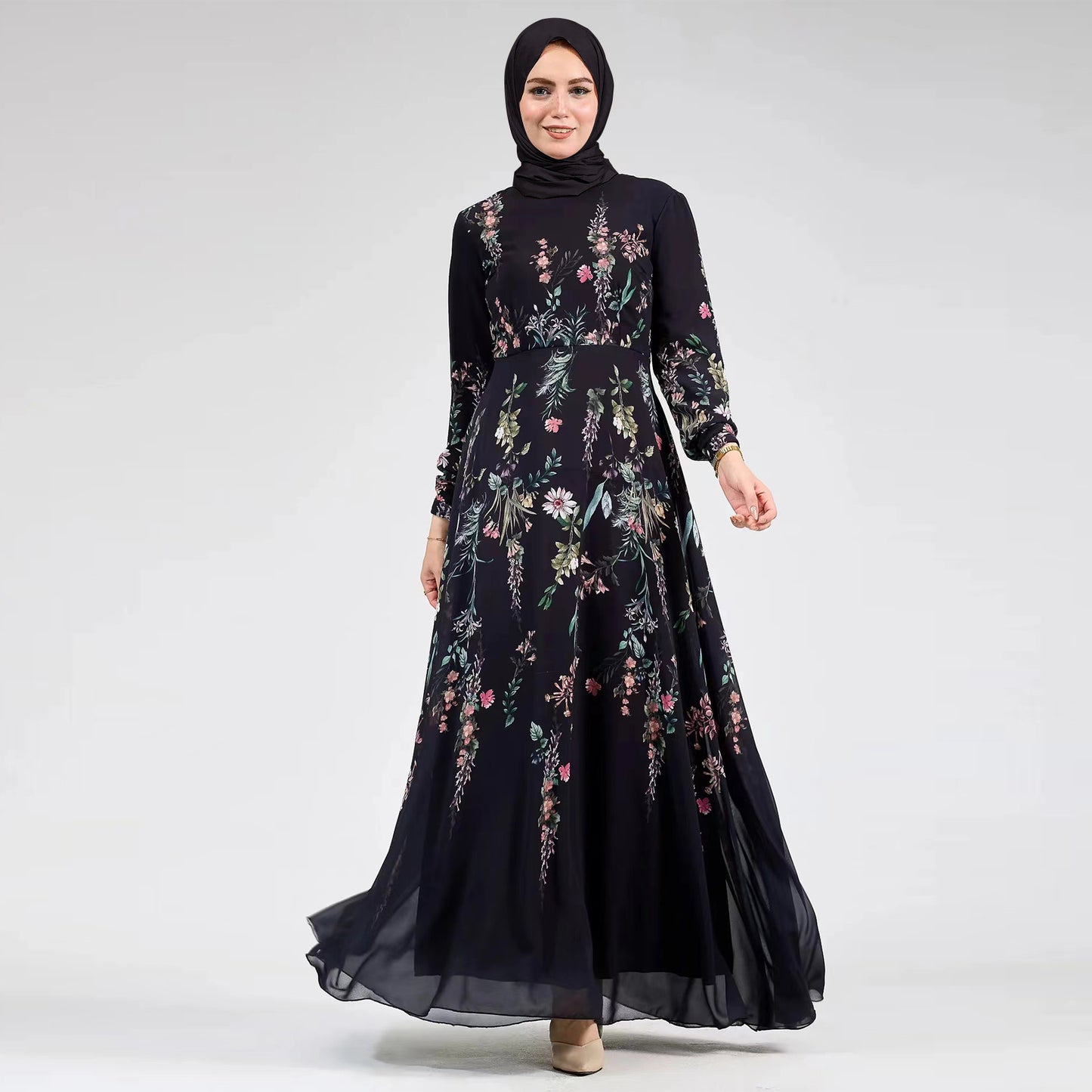 Nura Chiffon Printed Modest Abaya | Lightweight Summer Dress