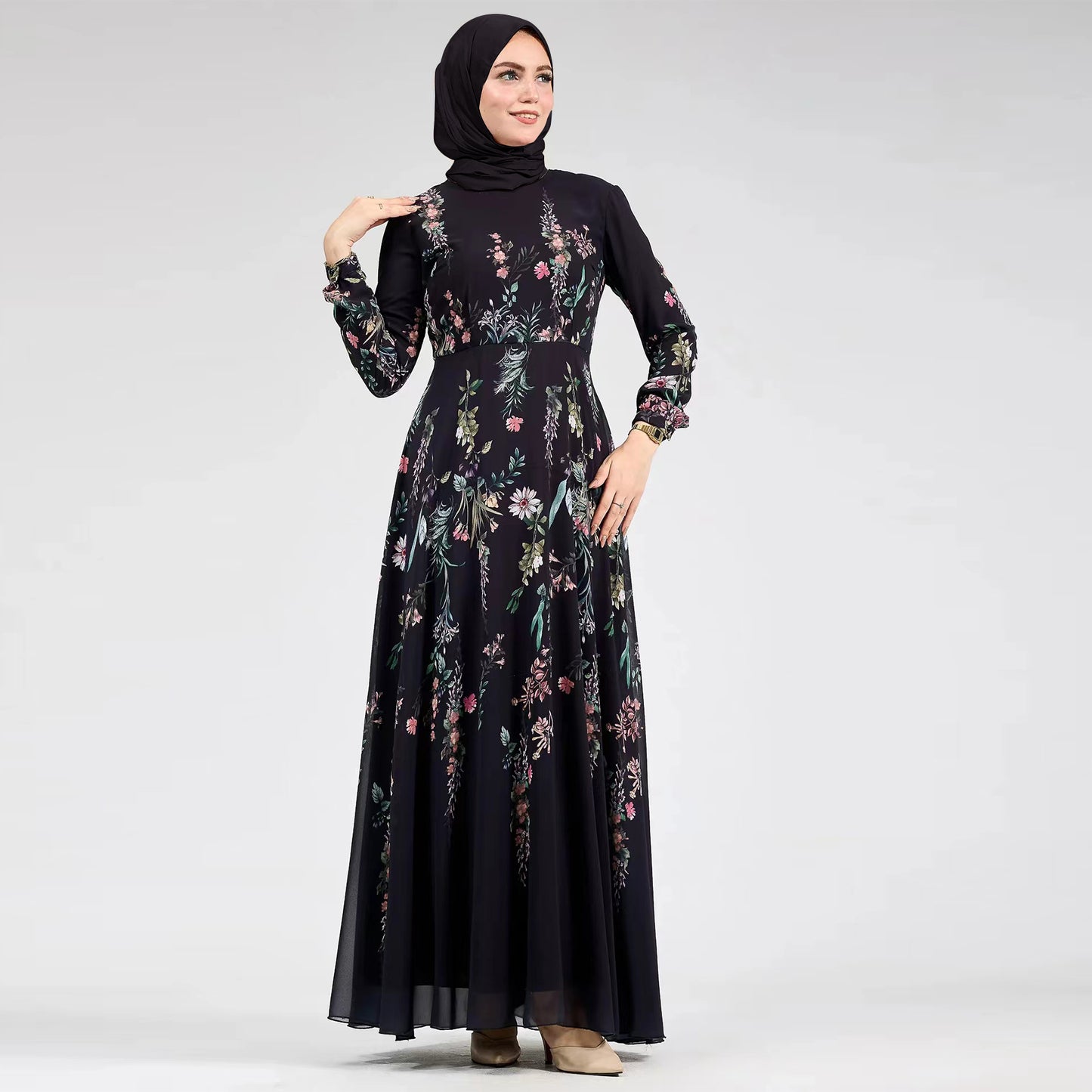 Nura Chiffon Printed Modest Abaya | Lightweight Summer Dress