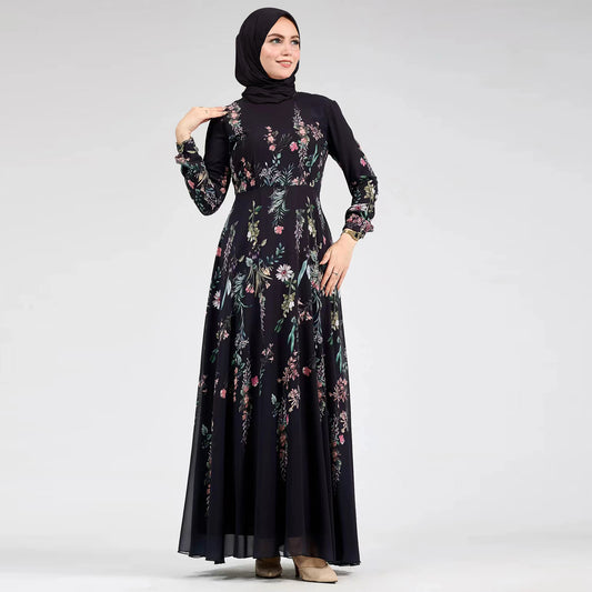 Nura Chiffon Printed Modest Abaya | Lightweight Summer Dress