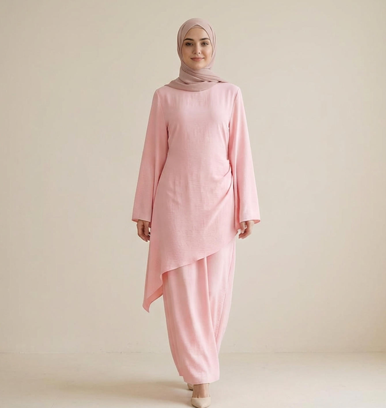 Modern Modest 2-Piece Set – Irregular Tunic & Wide-Leg Pants