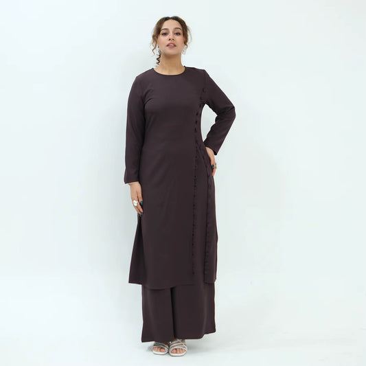 Two-Piece Abaya Set – Women Muslim Modest Eid Dress | Button Top & Pants