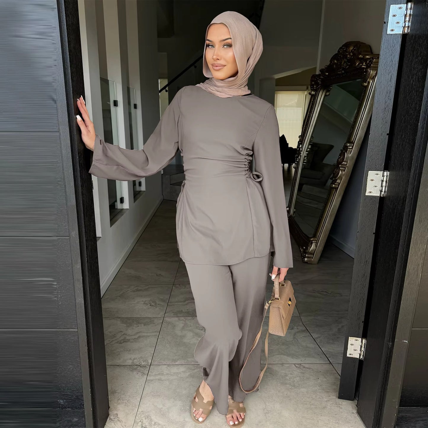 Abaya 2 Piece Set – Women Muslim Modest Long Top & Pants Everyday Wear