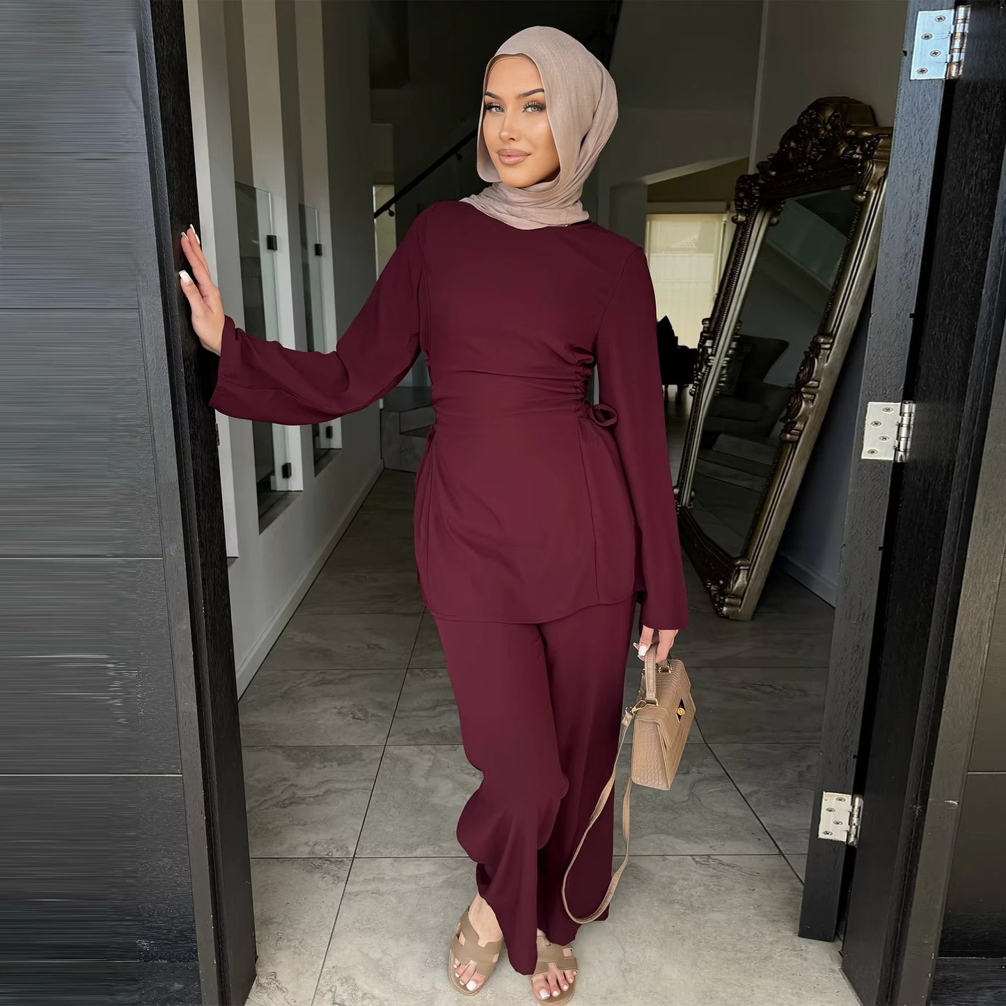Abaya 2 Piece Set – Women Muslim Modest Long Top & Pants Everyday Wear
