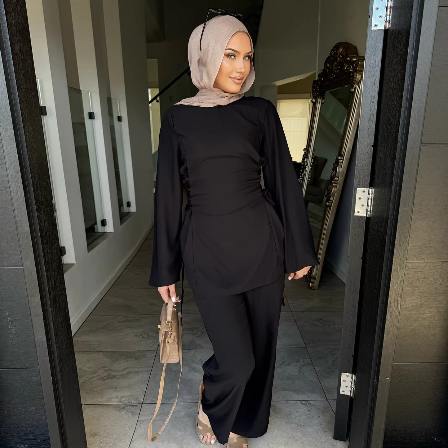 Abaya 2 Piece Set – Women Muslim Modest Long Top & Pants Everyday Wear