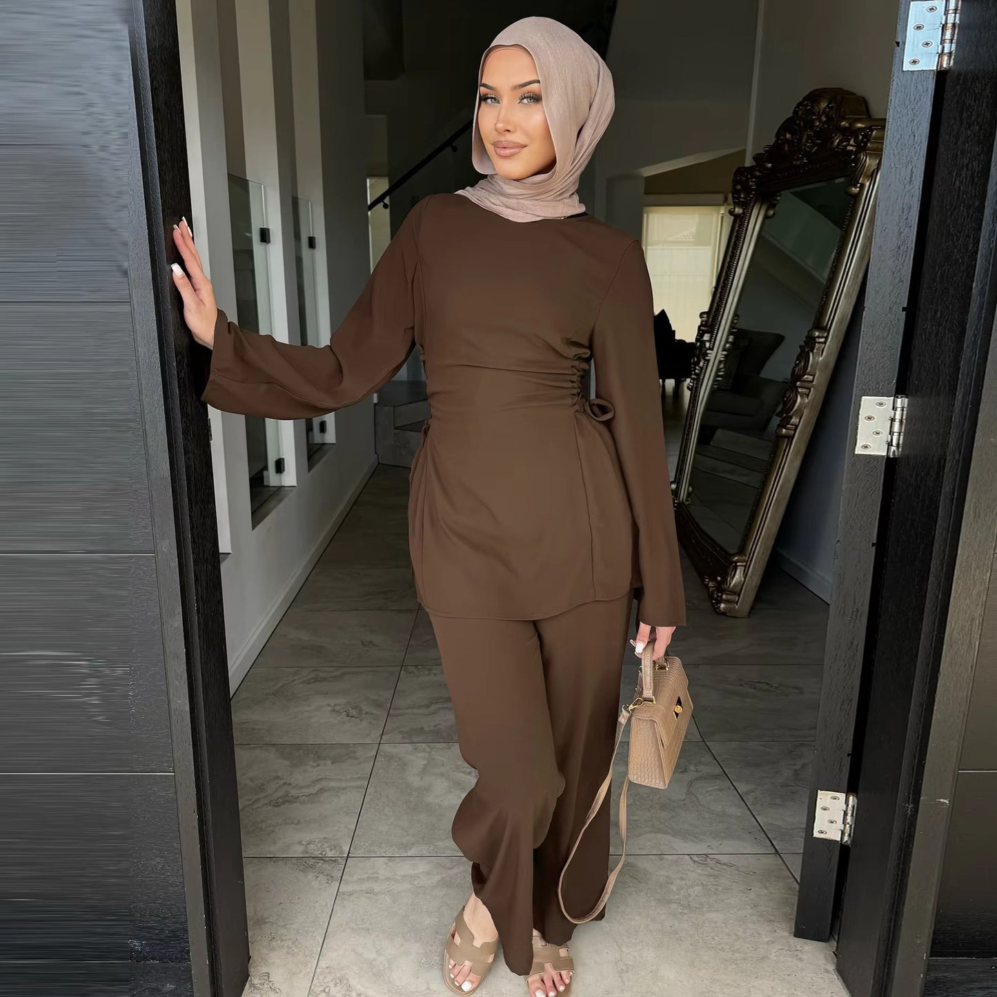 Abaya 2 Piece Set – Women Muslim Modest Long Top & Pants Everyday Wear