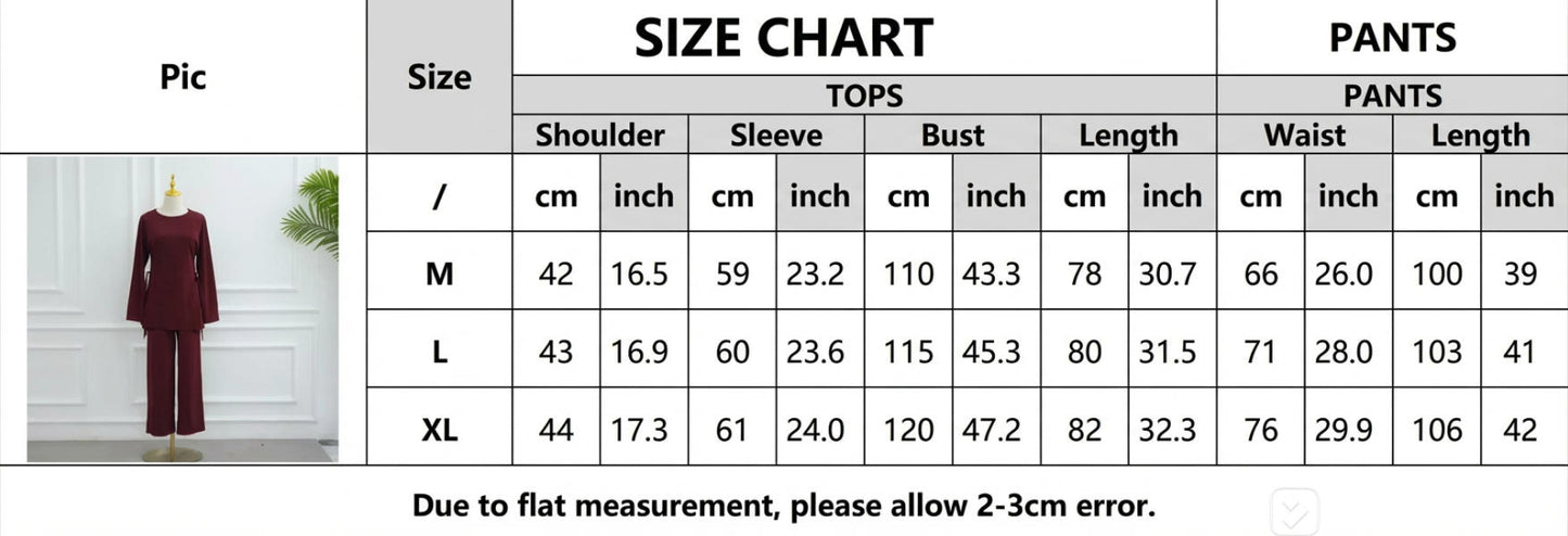 Abaya 2 Piece Set – Women Muslim Modest Long Top & Pants Everyday Wear
