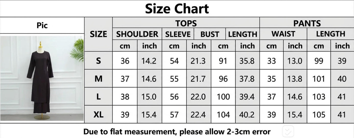 Two-Piece Abaya Set – Women Muslim Modest Eid Dress | Button Top & Pants