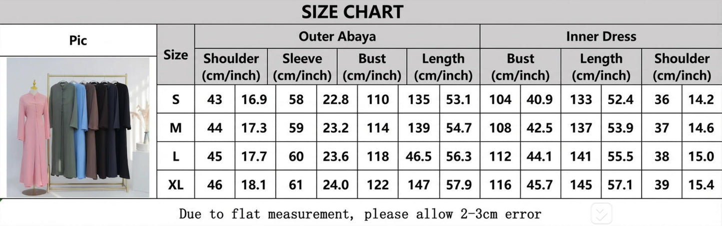 Two-Piece Muslim Abaya – Outer & Inner Dress | Modest Eid Wear